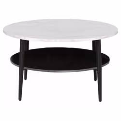 Stolik okrągły z półką ELLA A 80 cm - brąz rustykalny/czarny