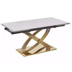 Stół rozkładany HERMES II 160/240x90 - biały połysk/złoty