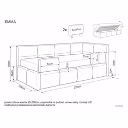 Łóżko tapicerowane z pojemnikiem EMMA Raven 90x200 - pudrowy róż