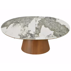 Stół owalny rozkładany MAROCCO CERAMIC 160/200x90 - biały połysk/orzech