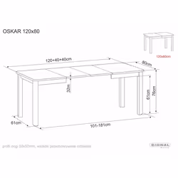 Stół rozkładany OSKAR 120/200x80 - dąb cremona torro/kaszmir