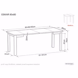 Stół rozkładany OSKAR 80/200x80 - dąb cremona torro/kaszmir