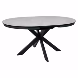 Stół okrągły rozkładany PORTO CERAMIC 120/160x120 - beż połysk/czarny