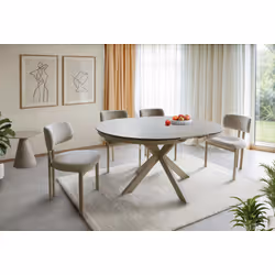 Stół okrągły rozkładany PORTO CERAMIC 120/160x120 - beż mat/kaszmir