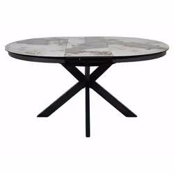 Stół okrągły rozkładany PORTO CERAMIC 120/160x120 - biały połysk/czarny