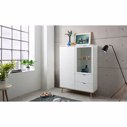Wysoka komoda GÖTEBORG 2D2S 140 cm - biały mat/dąb sonoma