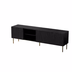 Frezowana szafka RTV 4-drzwiowa FIORI 190 cm - czarny mat