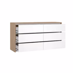 Komoda NEXT 6 szuflad - biały połysk/jackson hickory