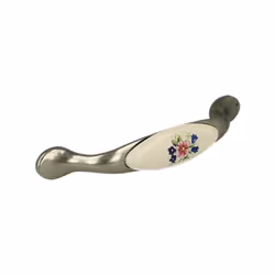 Uchwyt UP19 - nikiel patynowany, porcelana mleczna z kwiatem / rozstaw 96 mm