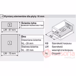 Tandembox TYŁ SZARY (H199mm/dł.777mm) Do Wysokości Boku D=198mm Szer.Korpusu 90cm