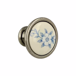 Gałka ROMANA 1700 - stare srebro, niebieski kwiat / fi 29 mm