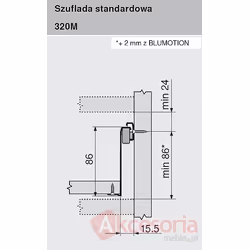 Szuflada METABOX 320M z hamulcem / wys. M=86 mm / dł. 40 cm / 25 kg / wysuw 75% / kremowy