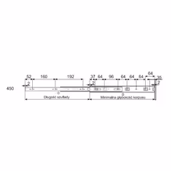 Prowadnica PK44 dł 45 cm Ocynk Biały 100%  wysuw, 30kg