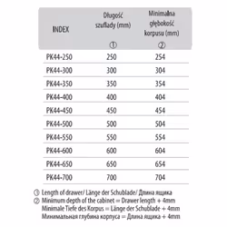 Prowadnica PK44 dł 45 cm Ocynk Biały 100%  wysuw, 30kg
