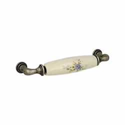 Uchwyt 15136 - stare srebro, kremowa ceramika z kwiatem / rozstaw 128 mm