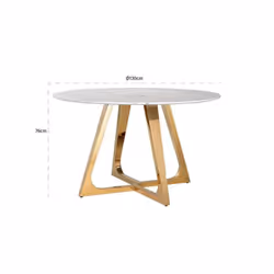 Stół okrągły WHITE CARRERA 130 cm - biały/złoty