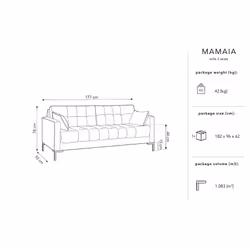 Aksamitna sofa 3-osobowa MAMAIA - czarne nogi
