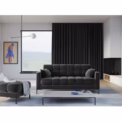 Aksamitna sofa 3-osobowa MAMAIA - czarne nogi
