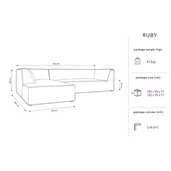Aksamitny narożnik modułowy RUBY lewostronny