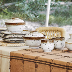 Miska ceramiczna z pokrywką - biały/ brązowy
