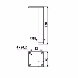 Nóżka meblowa NS45 Czarny Mat H=120 mm Stal / szerokość 18 mm