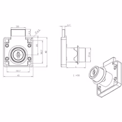 Zamek kwadratowy Siso X-850 - niklowany / 19x38 mm / KA-D20/CK