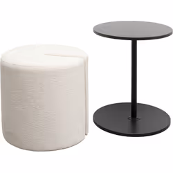 Stolik okrągły z pufą BETTER TOGETHER 46 cm - czarny/kremowy