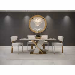 Stół MODIG 180x90 z podstawą w kształcie X - biały marmur/złoty