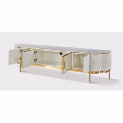 Komoda RTV 4-drzwiowa STILIG - biały ecru/złoty