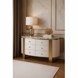 Komoda z szufladami STILIG - złamana biel/złoty