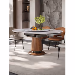 Stół rozkładany MERIDA 120/155x120 - biały marmur/orzech