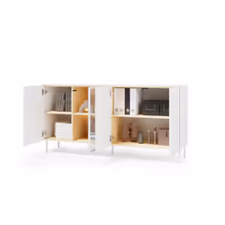 Komoda 4-drzwiowa z oświetleniem LIBA LB-04 170 cm - biały jedwab/dąb vincenza