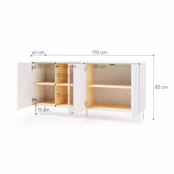 Komoda 4-drzwiowa z oświetleniem LIBA LB-04 170 cm - biały jedwab/dąb vincenza