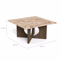 Stolik kawowy FOLEY 80x80 - beżowy marmur/dąb wędzony