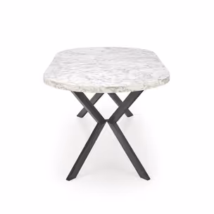 Stół okrągły rozkładany PERONI 100-250x100 - biały marmur/czarny