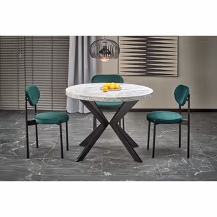 Stół okrągły rozkładany PERONI 100-250x100 - biały marmur/czarny