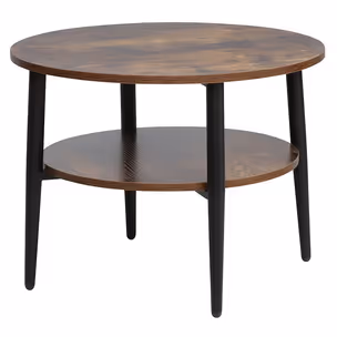 Stolik okrągły z półką ELLA B 60 cm - brąz rustykalny/czarny