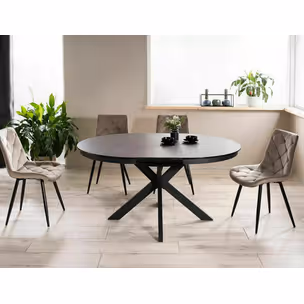Stół rozkładany PORTO CERAMIC 120-160x120 - efekt marmuru/czarny mat