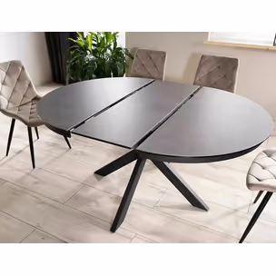 Stół rozkładany PORTO CERAMIC 120-160x120 - efekt marmuru/czarny mat