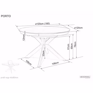 Stół rozkładany PORTO CERAMIC 120-160x120 - efekt marmuru/czarny mat