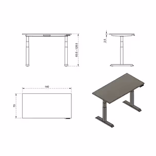 Biurko regulowane FIGHTER SINGLE DESK 140x70 - orzech/czarny