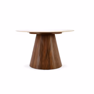 Stół okrągły PIREUS 120 cm - trawertyn/orzech