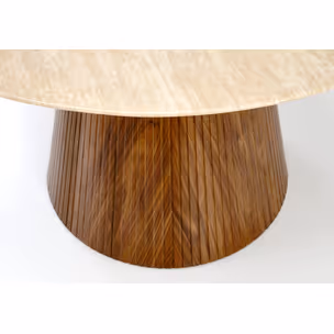 Stół okrągły PIREUS 120 cm - trawertyn/orzech