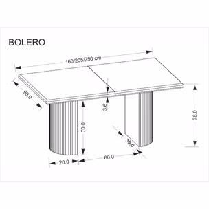 Stół rozkładany BOLERO 160/250x90 - czarny