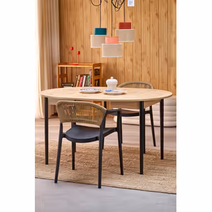Stół okrągły rozkładany PIVOT 102/142x102 - dąb artisan/czarny