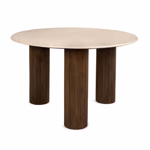 Stół jadalniany okrągły RAGNO 120 cm - beżowy marmur/brązowy