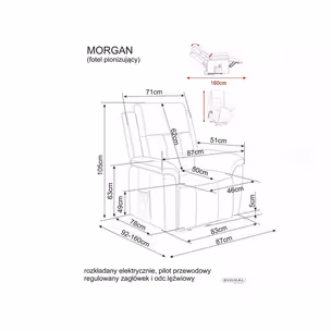 Fotel rozkładany pionizujący MORGAN Raven - brązowy