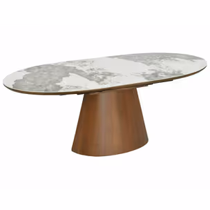 Stół owalny rozkładany MAROCCO CERAMIC 160/200x90 - biały połysk/orzech