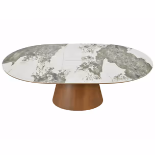 Stół owalny rozkładany MAROCCO CERAMIC 160/200x90 - biały połysk/orzech