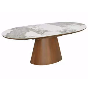 Stół owalny rozkładany MAROCCO CERAMIC 160/200x90 - biały połysk/orzech